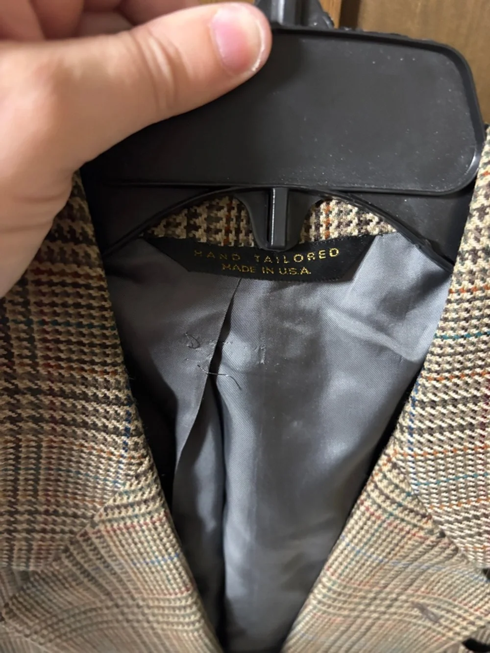 Donna Karan Hand Tailored Made in USA Vintage Couture Brown Plaid Blazer 40 Long